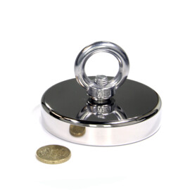 Fishing magnet with eyelet on top, with screw hole, 90mm, holds 400KG